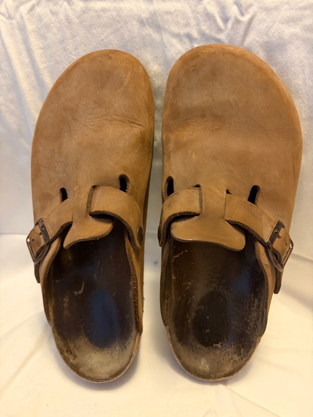 Birkenstock brown leather clogs